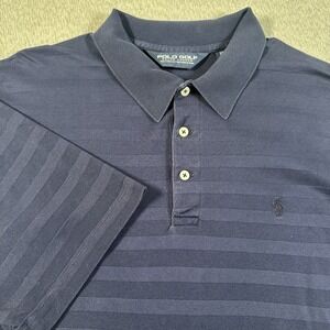Ralph Lauren Polo Shirt Mens XL Blue Striped Pony Pima Casual Short Sleeve